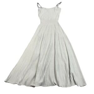 Flying Tomato Silver Ribbed Knit Maxi Dress Spaghetti Straps Shimmer Size L